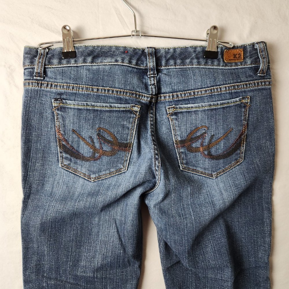 X2 Womens Slim Low Rise Bootcut Embroidered Pocket y2k Stretch Jean Size 10